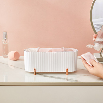 Кутия за съхранение на козметика с капак Прахоустойчив настолен препарат за премахване на грим Памучна пудра Органайзер за съхранение Кутия за съхранение в банята