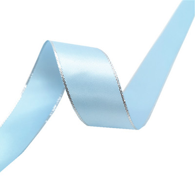 5 jardų 6 mm–38 mm satino juostelė Aukštos kokybės sidabro spalvos metalo krašto poliesterio juostelė gėlių dovanų pakavimui, vestuvių dekoravimui „pasidaryk pats“