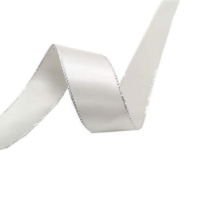 5 jardų 6 mm–38 mm satino juostelė Aukštos kokybės sidabro spalvos metalo krašto poliesterio juostelė gėlių dovanų pakavimui, vestuvių dekoravimui „pasidaryk pats“