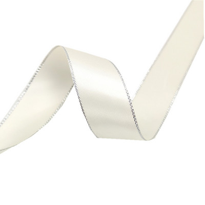 5 jardų 6 mm–38 mm satino juostelė Aukštos kokybės sidabro spalvos metalo krašto poliesterio juostelė gėlių dovanų pakavimui, vestuvių dekoravimui „pasidaryk pats“