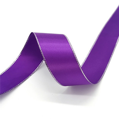 5 jardų 6 mm–38 mm satino juostelė Aukštos kokybės sidabro spalvos metalo krašto poliesterio juostelė gėlių dovanų pakavimui, vestuvių dekoravimui „pasidaryk pats“