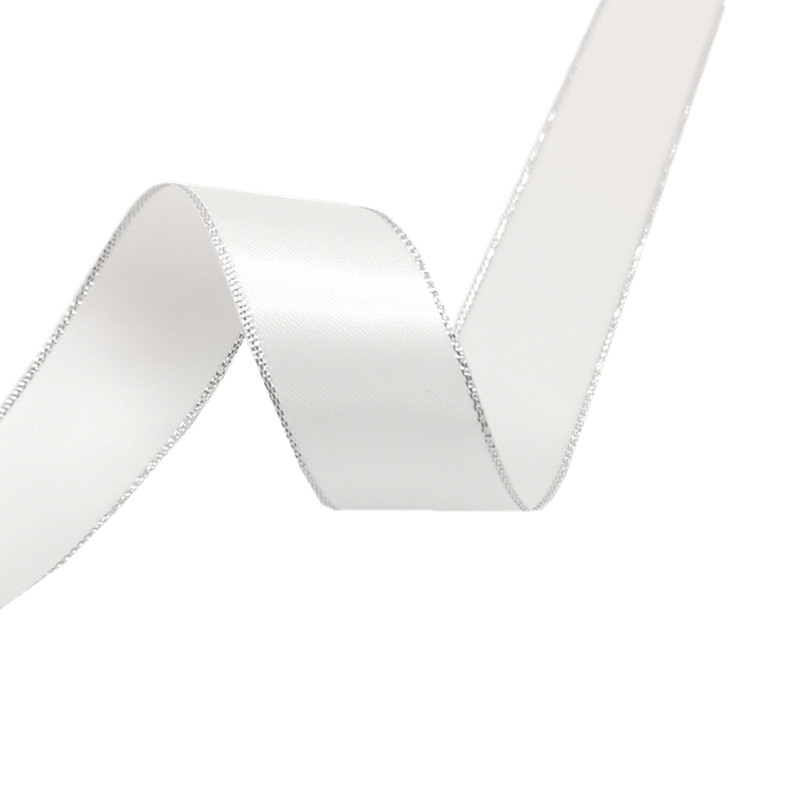 5 jardų 6 mm–38 mm satino juostelė Aukštos kokybės sidabro spalvos metalo krašto poliesterio juostelė gėlių dovanų pakavimui, vestuvių dekoravimui „pasidaryk pats“