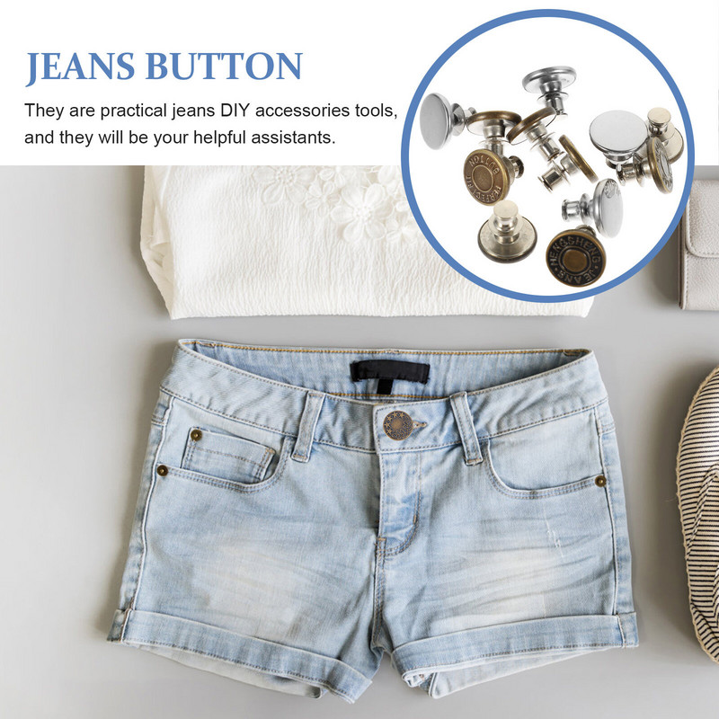 12 vnt. Reguliuojamos metalinės sagos džinsinio audinio nuimamas pakaitinis neslystantis kelnių lydinys be siuvimo tvirtinimo elementų metalinis