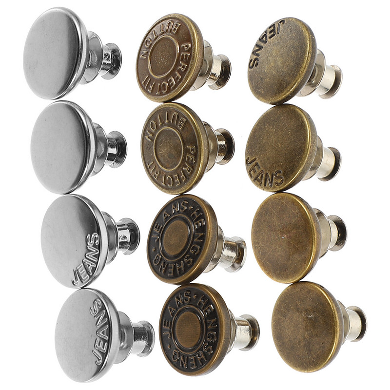 12 vnt. Reguliuojamos metalinės sagos džinsinio audinio nuimamas pakaitinis neslystantis kelnių lydinys be siuvimo tvirtinimo elementų metalinis