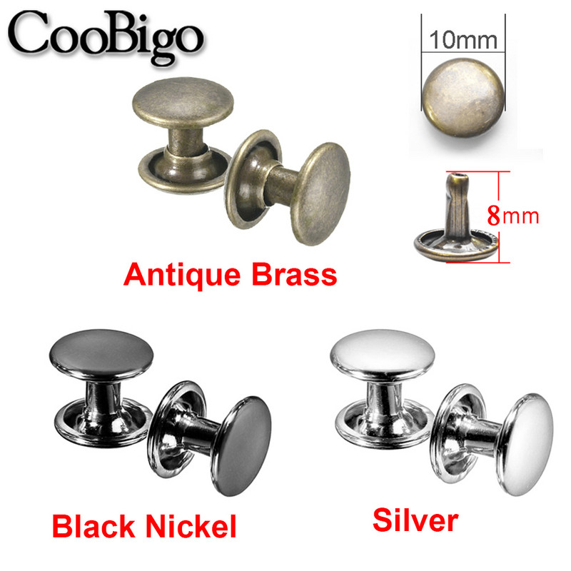 100 Komplekti 10 mm Ādas kniede, dubultā vāciņš, kniedes, tapas, smailes, metāls, DIY, rokassomu josta, apģērba apavi, mājdzīvnieku apkakles, dekors, rokdarbu piederumi.