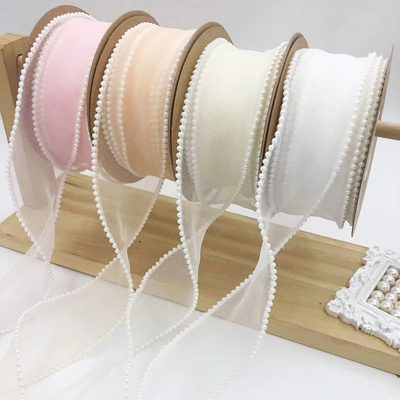 40mm Szélesség Gyöngyszegély Selyem Organza Szalag Csipke Anyag Szalag Hajdísz Varró Szövet Ruha Dekor Kézzel Készített Kellékek