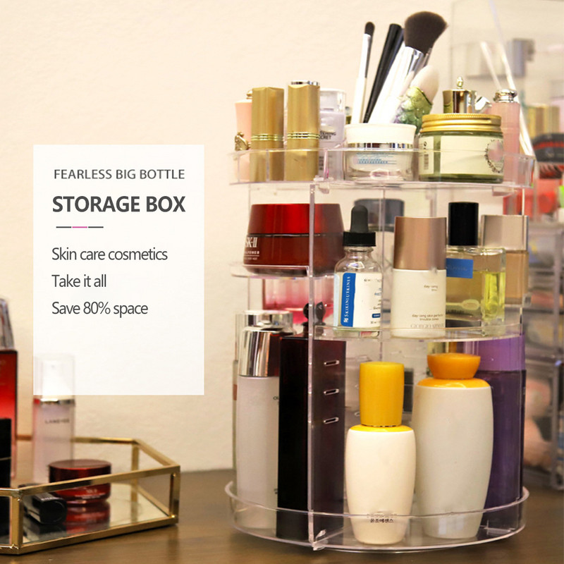 360 grādu rotācija grima organizatora kastīte Kosmētikas organizators Caurspīdīgs Fashion Spin daudzfunkcionāls noņemams akrils