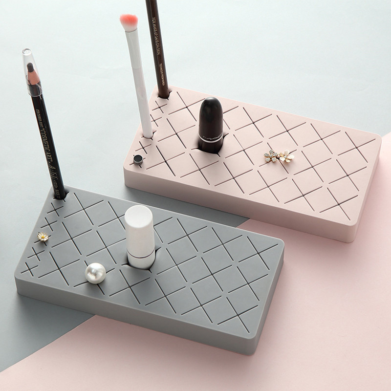 Κουτί αποθήκευσης καλλυντικών μακιγιάζ Επιτραπέζια οργάνωση Κουτί σιλικόνης με πολλαπλά πλέγματα μολύβι φρυδιών Βούρτσα κραγιόν για ράφι αποθήκευσης
