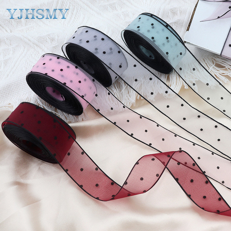 Átlátszó sifonszalag fekete bársonypontos organza szatén szalag átlátszó sifonszalag a Valentin-napi díszítéshez