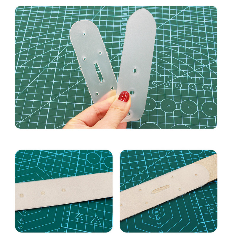 Odos perforavimo įrankio padėties nustatymo procesas Odos diržo perforavimo padėties nustatymo šablonai Akrilo diržo ruošinio sagties galvutės šablonas