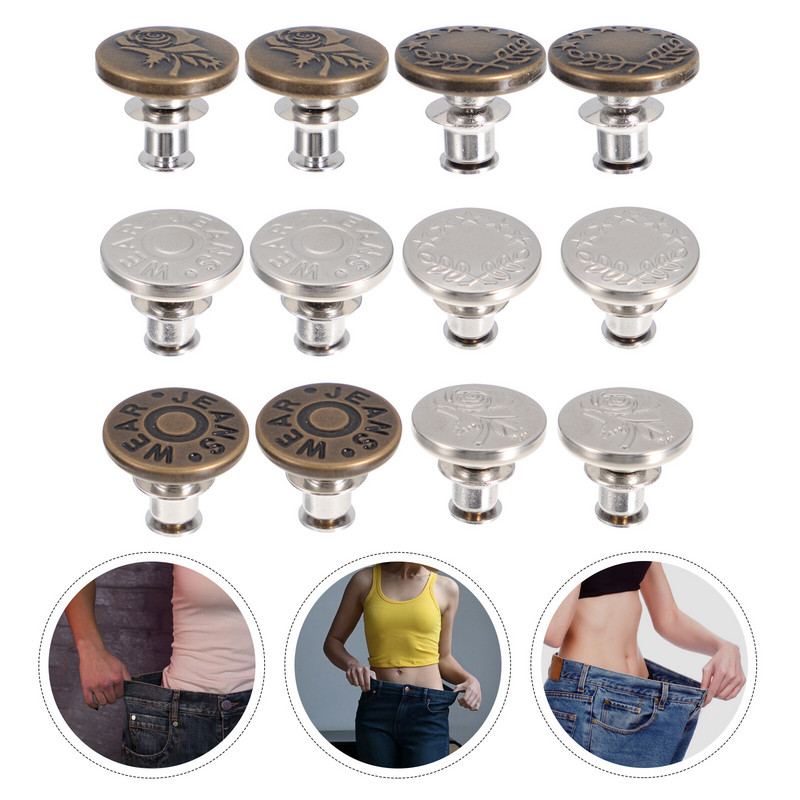 12 gab. Kleitas pagarinātājs Izvelkamas pogas Džinsi vidukļa sprādzes josta 1,7x1,5 cm metāla noņemama, uzreiz noņemama