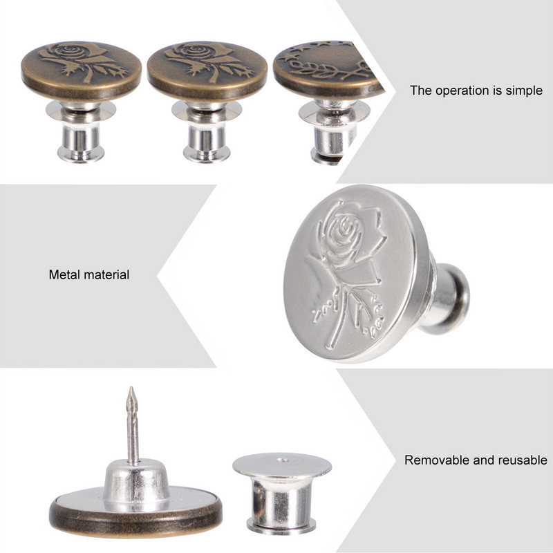 12 gab. Kleitas pagarinātājs Izvelkamas pogas Džinsi vidukļa sprādzes josta 1,7x1,5 cm metāla noņemama, uzreiz noņemama