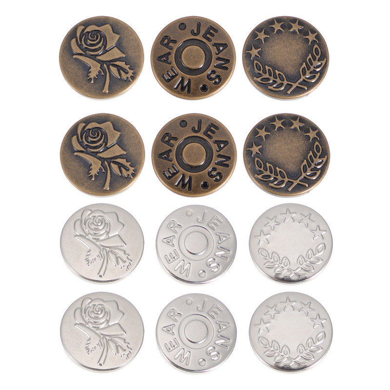 12 gab. Kleitas pagarinātājs Izvelkamas pogas Džinsi vidukļa sprādzes josta 1,7x1,5 cm metāla noņemama, uzreiz noņemama