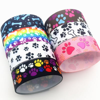 DHK 7/8`` 5yards câine pisică oase labe imprimate panglica grosgrain accesorii Material pentru acoperire pentru cap Decorare DIY cusut meșteșug E2034