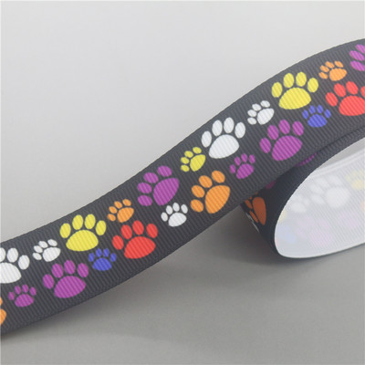 DHK 7/8'' 5 jardi suns, kaķa ķepas kauls, apdrukāts ar grosgrain lenti, aksesuāri, materiāli, galvassegu dekorēšana, šūšanas amatniecība E2034.