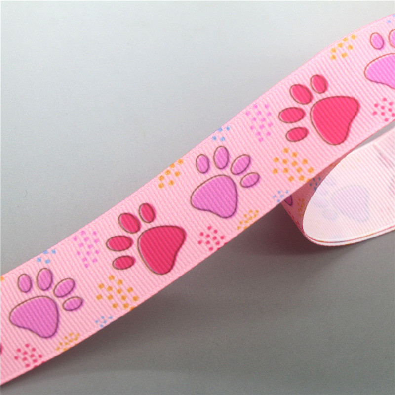 DHK 7/8'' 5 jardi suns, kaķa ķepas kauls, apdrukāts ar grosgrain lenti, aksesuāri, materiāli, galvassegu dekorēšana, šūšanas amatniecība E2034.