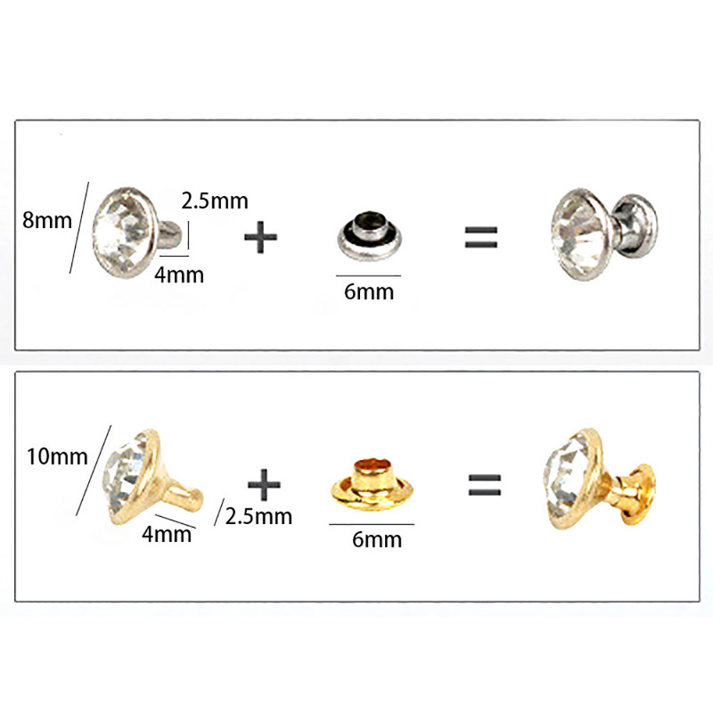 20 комплекта 8 мм 10 мм кристали, кристали, нитове, диамантени шипове за кожени изделия Направи си сам чанта за дрехи Моден декор Свредло за стъкло Nai