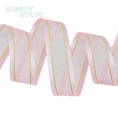 (10 jardi/gabals) 25 mm krēmkrāsas baltas platas, zelta malas organzas lentes vairumtirdzniecības dāvanu iesaiņošanas dekorēšanas lentes