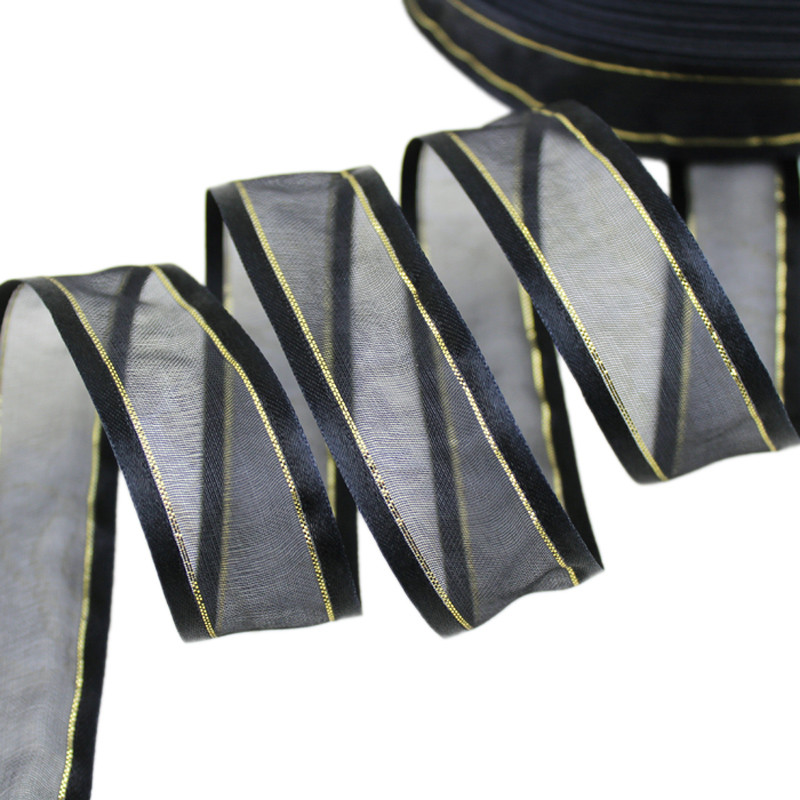 (10 jardi/gabals) 25 mm krēmkrāsas baltas platas, zelta malas organzas lentes vairumtirdzniecības dāvanu iesaiņošanas dekorēšanas lentes