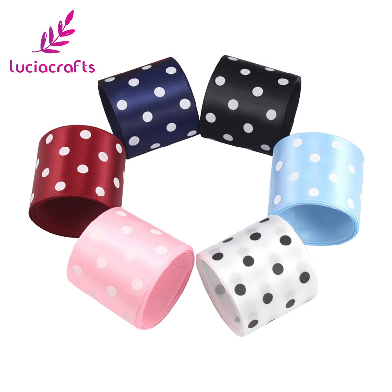 Lucia crafts Dot Print Lente 5 jardi/ 25/40 mm Polka Dot satīna lente DIY Art Galvassegu šūšanas piederumi T0205