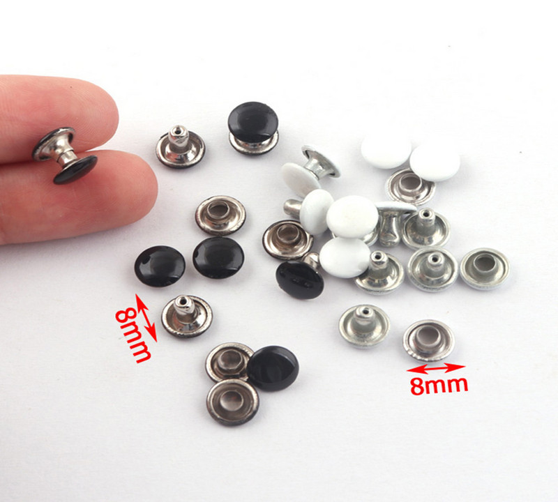 Balts/melns 8 mm dubultā vāciņš apaļa kniede pankroka kniedes Rapid Snap priekš DIY ādas amatniecības apģērbu labošanas somiņas rokassomas