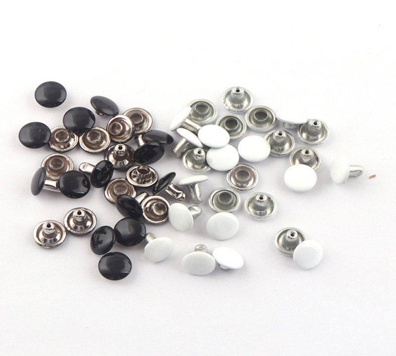 Balts/melns 8 mm dubultā vāciņš apaļa kniede pankroka kniedes Rapid Snap priekš DIY ādas amatniecības apģērbu labošanas somiņas rokassomas