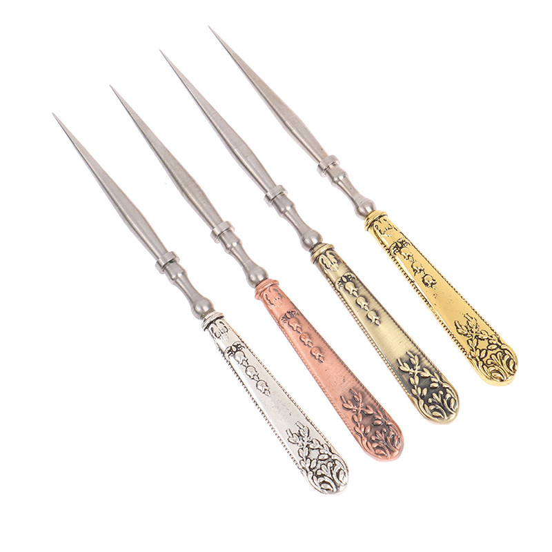 1PC Vintage ādas caurumošanas rīks Retro apaļš caurums bronzas sudraba stieņa 12 cm roku dūriena rīks izšūšanas šūšanai.