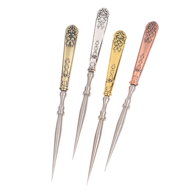 1PC Vintage ādas caurumošanas rīks Retro apaļš caurums bronzas sudraba stieņa 12 cm roku dūriena rīks izšūšanas šūšanai.