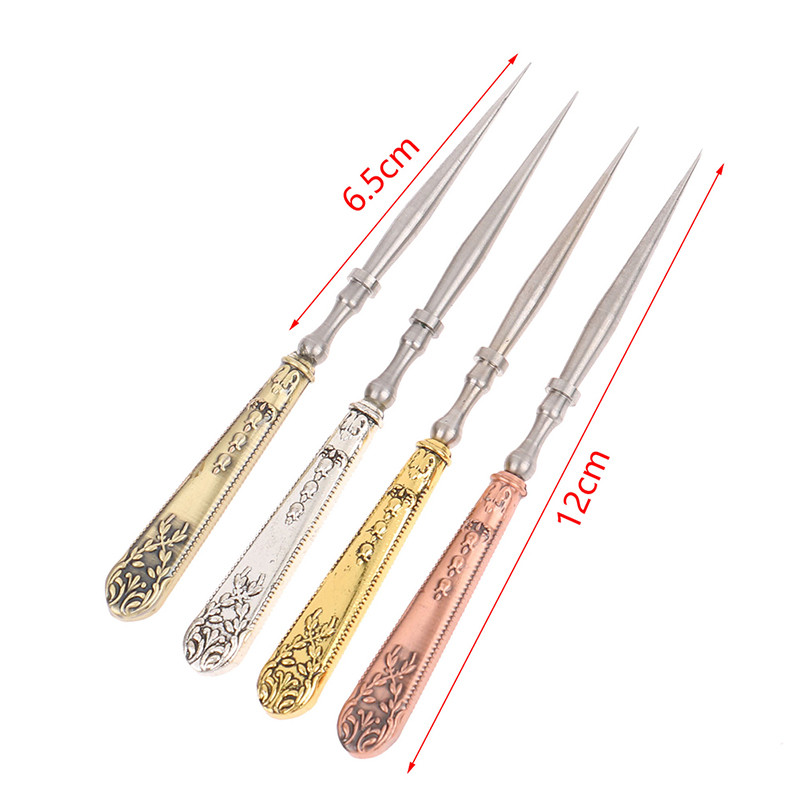 1PC Vintage ādas caurumošanas rīks Retro apaļš caurums bronzas sudraba stieņa 12 cm roku dūriena rīks izšūšanas šūšanai.