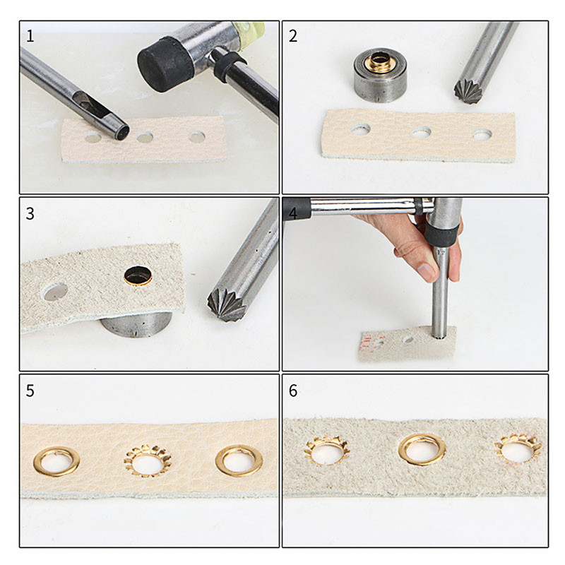 LMDZ 1Gb Punch Tool 3mm-10mm Dobu cauruļu instrumenti Metāla cilpiņu uzstādīšana Pogas veidne ādas amatniecības apģērba apaviem DIY