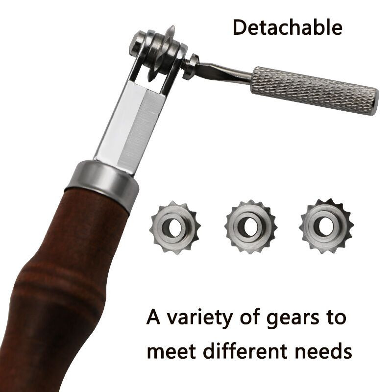 Ādas perforēts ritenis DIY ādas mākslas darbarīki Koka rokturis skrejritenis Skriešanas ritenis Izsekošanas ritenis Amerikāņu slīpuma ritenis