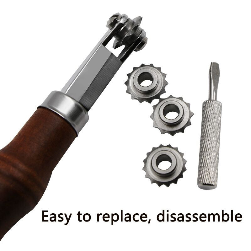 Ādas perforēts ritenis DIY ādas mākslas darbarīki Koka rokturis skrejritenis Skriešanas ritenis Izsekošanas ritenis Amerikāņu slīpuma ritenis