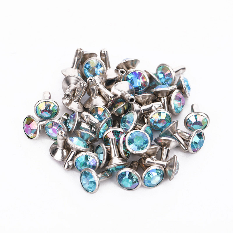 50GAB Divpusējas krāsainas Rhinestone kniedes, DIY roku šūšana, apģērbu soma, cepure, poga, malas apdares piederumi