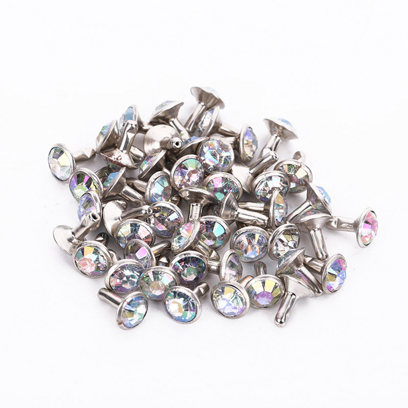 50GAB Divpusējas krāsainas Rhinestone kniedes, DIY roku šūšana, apģērbu soma, cepure, poga, malas apdares piederumi