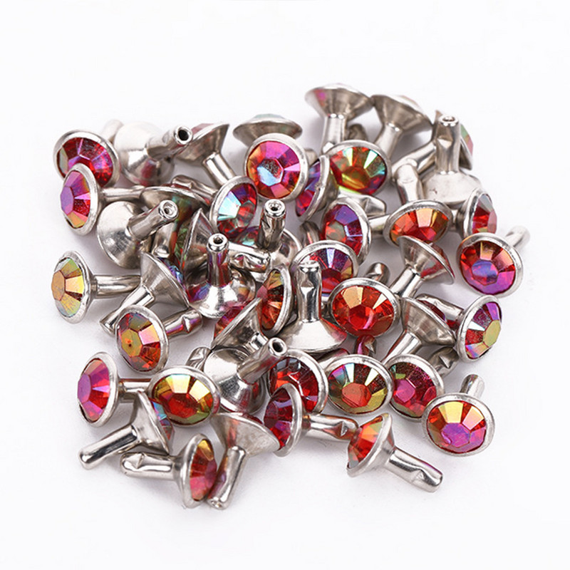 50GAB Divpusējas krāsainas Rhinestone kniedes, DIY roku šūšana, apģērbu soma, cepure, poga, malas apdares piederumi