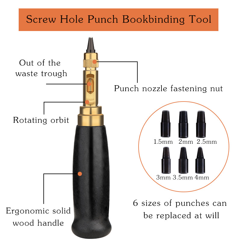 LMDZ daudzkrāsains ādas perforators caurumu perforators, noņemams urbis ar 6 izmēra galu 1,5–4 mm automātisko jostu skrūvējamu perforatoru
