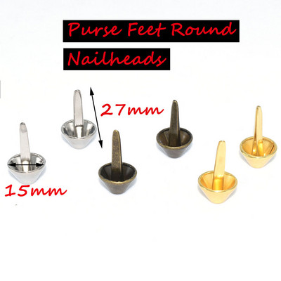Plakanas metāla somas pēdu kniedes Sudraba/bronzas sēņu smailes kniedes apaļas kniedes priekš Leather Craft DIY somiņa rokassomu pēdu naglu uzgaļa 50gab.