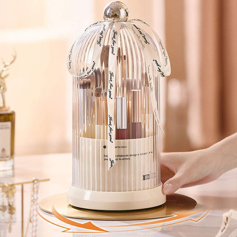 360° rotējošs grima organizētājs ar vāku Luksusa kosmētikas otu turētājs lūpu krāsas uzacu zīmuļu turētājs acu ēnu uzglabāšanas kaste