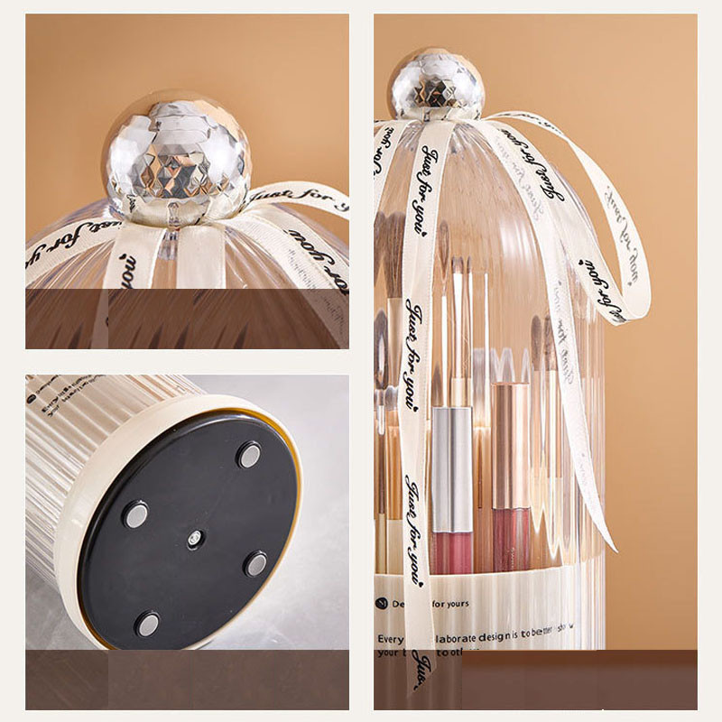 360° rotējošs grima organizētājs ar vāku Luksusa kosmētikas otu turētājs lūpu krāsas uzacu zīmuļu turētājs acu ēnu uzglabāšanas kaste