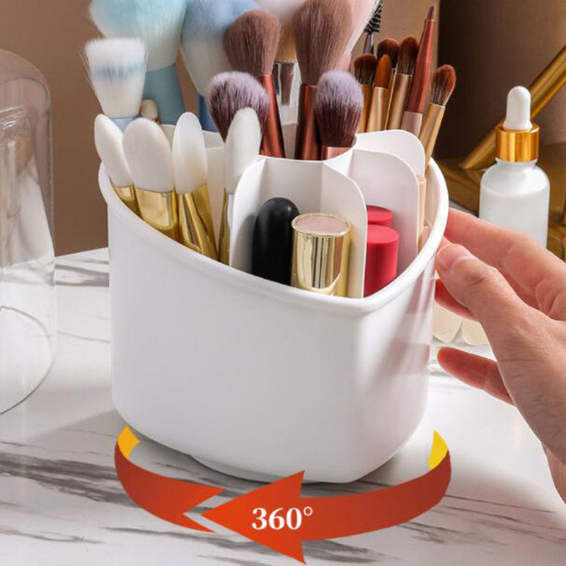 Kosmētikas futrālis ar caurspīdīgu vāku, 360 grādos rotējošs, sirds formas tualetes galdiņš, grima otu turētājs darbvirsmas organizators