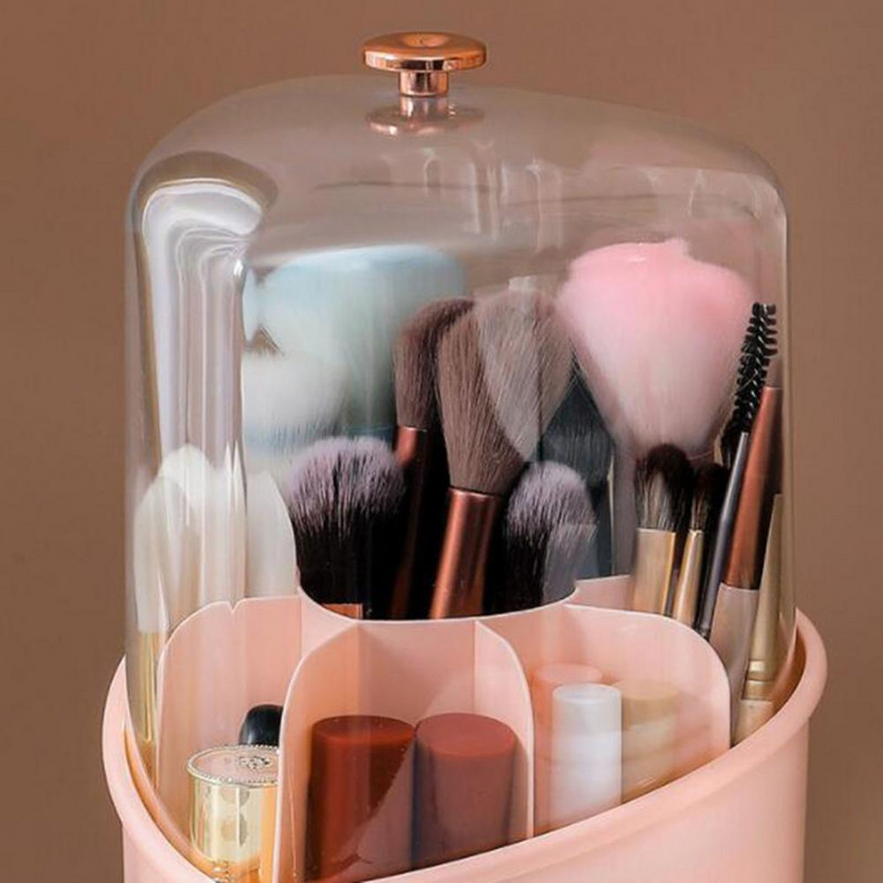 Kosmētikas futrālis ar caurspīdīgu vāku, 360 grādos rotējošs, sirds formas tualetes galdiņš, grima otu turētājs darbvirsmas organizators