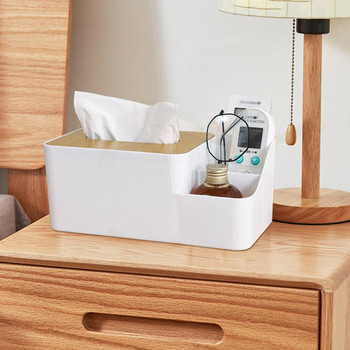 Подвижна кутия за салфетки с бамбуково покритие Модерна проста кутия за салфетки за многократна употреба Дозатор за хартия за домашен декор