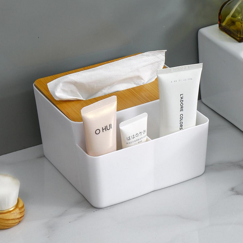 Noņemama salvešu kastīte ar bambusa pārsegu Mūsdienīgs, vienkāršs atkārtoti lietojams salvešu kastes papīra dozators mājas dekorēšanai