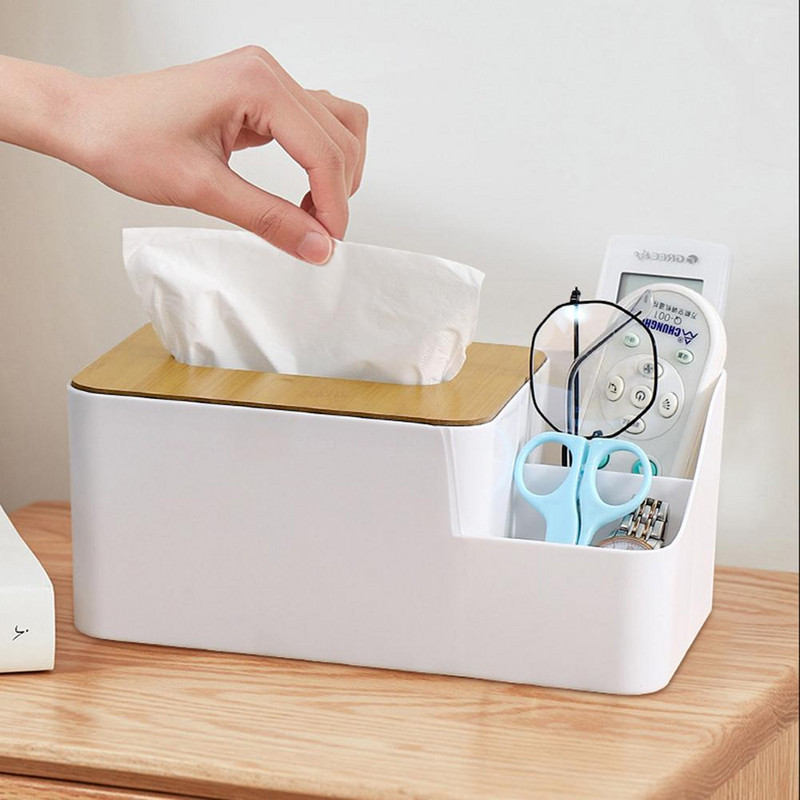 Noņemama salvešu kastīte ar bambusa pārsegu Mūsdienīgs, vienkāršs atkārtoti lietojams salvešu kastes papīra dozators mājas dekorēšanai