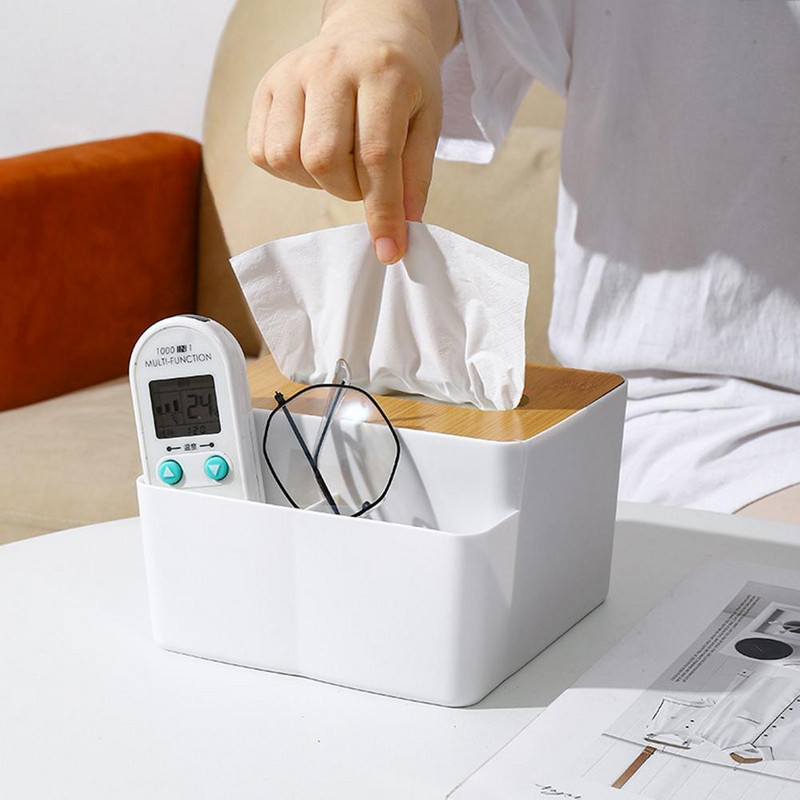 Noņemama salvešu kastīte ar bambusa pārsegu Mūsdienīgs, vienkāršs atkārtoti lietojams salvešu kastes papīra dozators mājas dekorēšanai