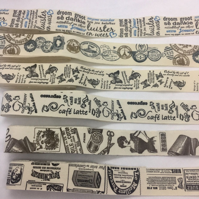 5 G 1 cm–2,5 cm Jauka vintage apdrukāta kokvilnas lente, kas paredzēta ar rokām darinātai amatniecības dāvanu ziedu iesaiņošanai Lieldienu kāzu Ziemassvētku dekors