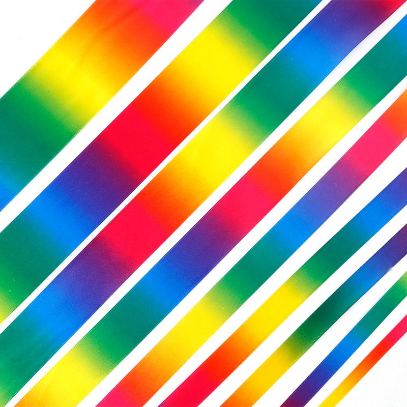 Új 5 yard/tétel szatén kétoldalas szivárvány szalagok Ajándékcsomagolás DIY kézzel készített karácsonyi/újévi/esküvői ajándék/parti dekoráció