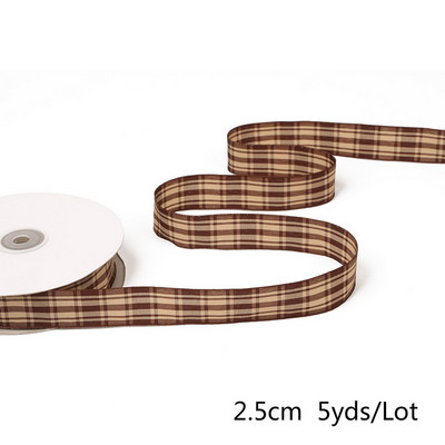 5 γιάρδες/παρτίδα 2,5 cm Πολλαπλές επιλογές Σκωτσέζικες καρό πλέγμα τυπωμένη κορδέλα για DIY διακόσμηση σπιτιού Χριστουγεννιάτικες κορδέλες συσκευασίας δώρου