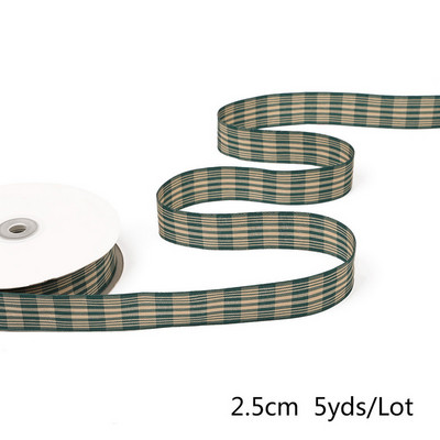 5 γιάρδες/παρτίδα 2,5 cm Πολλαπλές επιλογές Σκωτσέζικες καρό πλέγμα τυπωμένη κορδέλα για DIY διακόσμηση σπιτιού Χριστουγεννιάτικες κορδέλες συσκευασίας δώρου