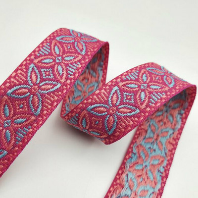 ZERZEEMOOY JAUNS 1 colla 25 mm 5 jardi/gabals 4 krāsu augstas kvalitātes ģeometrijas ziedi, austa žakarda lente QDZD19121603